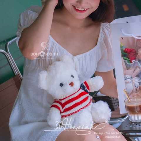 Gấu bông Teddy lông xù màu trắng tinh khôi