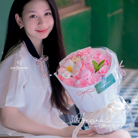 Hoa hồng sáp mix Tulip màu hồng