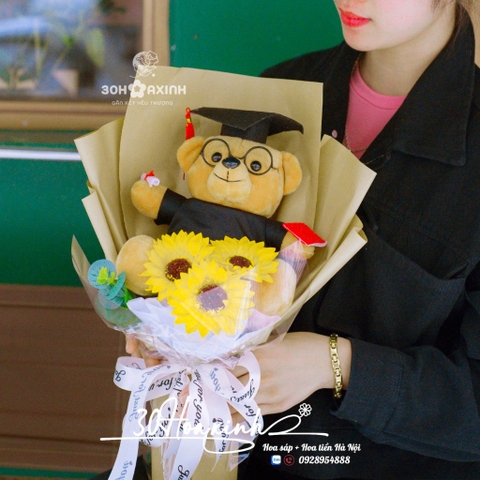Hoa sáp hướng dương kèm Gấu Tặng túi