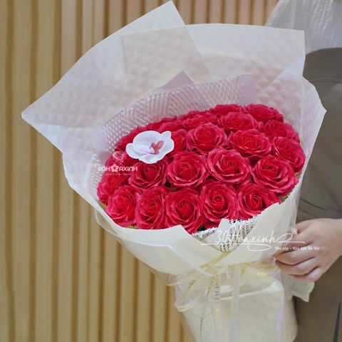 Bó Hoa Sáp Màu Đỏ 7 Lớp Bông To Màu Đỏ Tươi