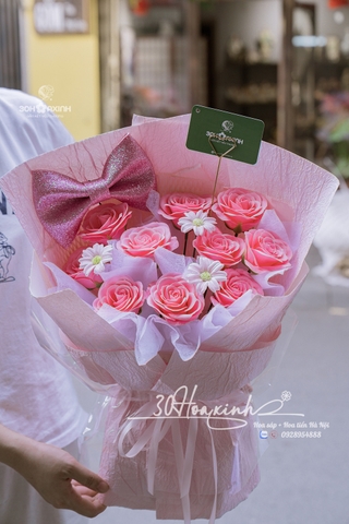 Hoa Sáp Hồng 10 Bông Ecuador Kèm Nơ Xinh Xắn