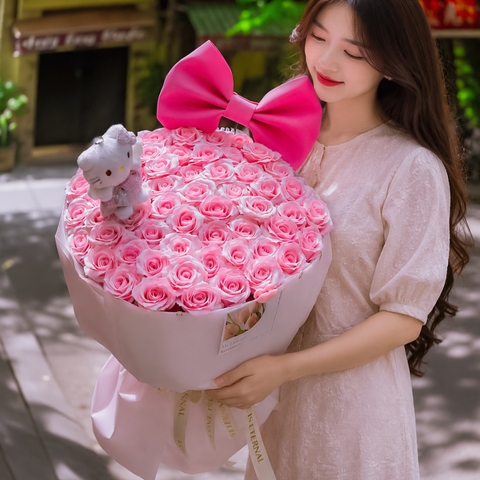 Bó Hoa Sáp Hồng Gấu Bông – Nhẹ Nhàng, Ngọt Ngào Yêu Thương