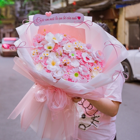 Bó Hoa Sáp Thơm Mix Tone Màu Hồng Nhẹ Nhàng – Món Quà Ngọt Ngào