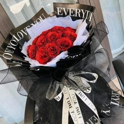 Hoa sáp nhũ lấp lánh Giấy I LOVE YOU