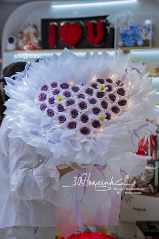 Hoa Hồng Sáp Màu Trắng Lõi Tím Thủy Chung