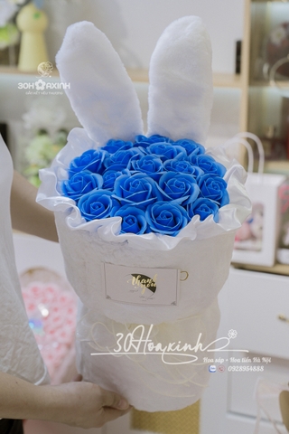 Hoa Sáp Tai Thỏ Màu Xanh Dương