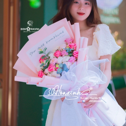 Bó Hoa sáp thơm màu hồng mix nhiều màu