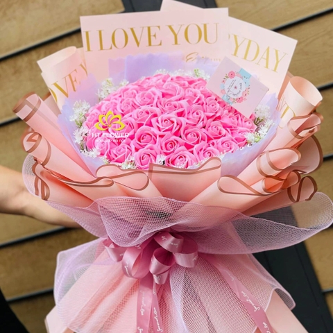 Bó Hoa sáp thơm màu hồng mix hoa baby