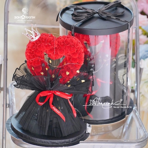 Hộp hoa hồng kết hình trái tim lãng mạn có đèn