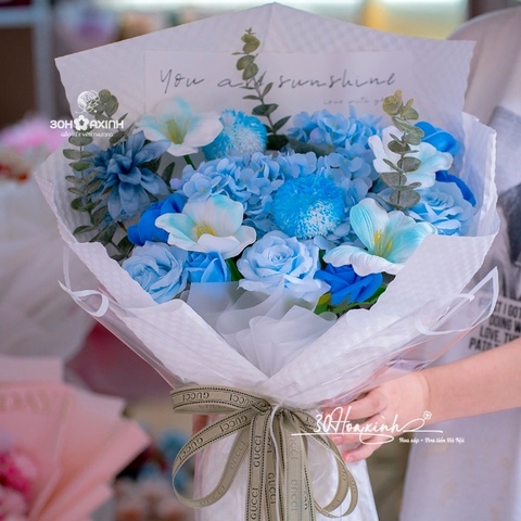 Hoa sáp thơm mix tông màu xanh