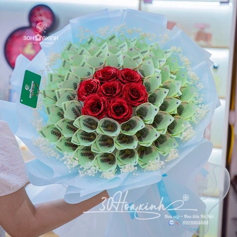 Hoa Tiền 100k Gồm 50 Tờ Màu Xanh - Chân Thành