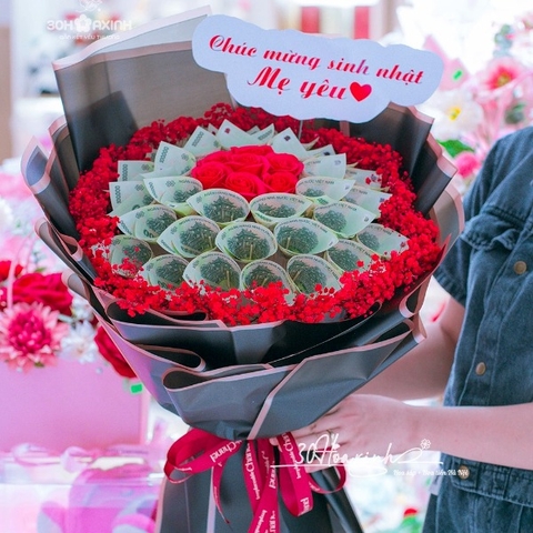 Bó hoa tiền 100k số lượng 30 tờ