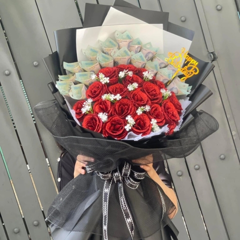 Bó Hoa tiền thật mệnh giá tiền 500k dáng đứng