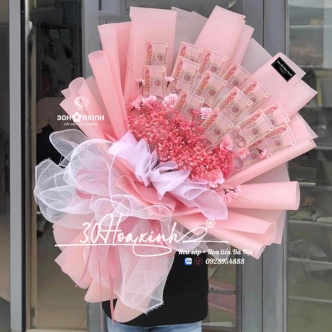 Bó Hoa tiền 50k dáng đứng 15 tờ tiền 50k