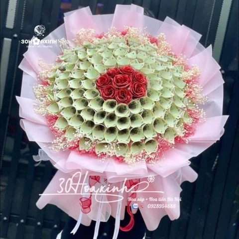 Hoa tiền thật mệnh giá tiền 100k dáng đứng 100 tờ tiền 100k