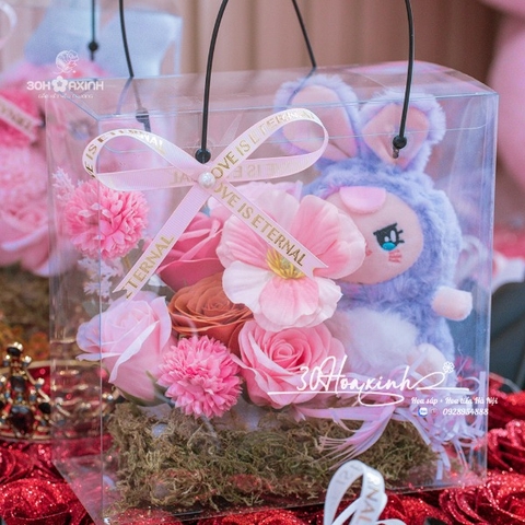 Hộp Vali Gấu Bông Baby Three mix Hoa Sáp