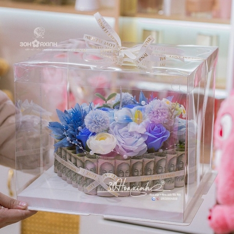 Hộp Hoa Tiền Thật Hình Trái Tim 30 tờ 100k