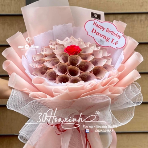 Bó Hoa tiền 50k dáng đứng 30 tờ tiền 50k