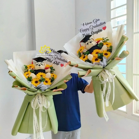 Hoa sáp hướng dương có gấu cử nhân