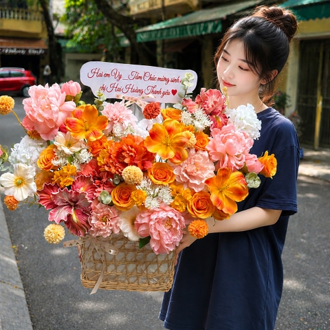 Lẵng Hoa Sáp Màu Vàng Cam Sang Trọng – Món Quà Rực Rỡ Gửi Trao Thành Công