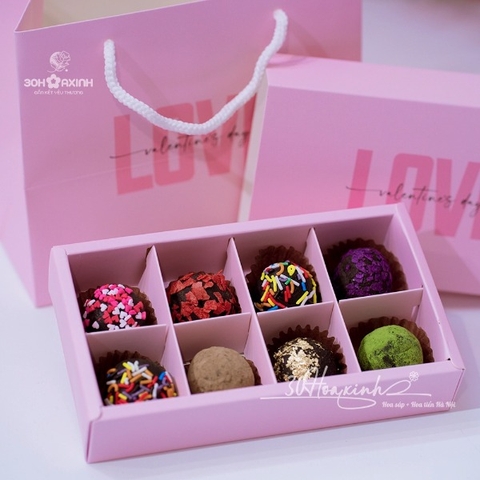 Hộp Socola Truffle 8 Viên Màu hồng