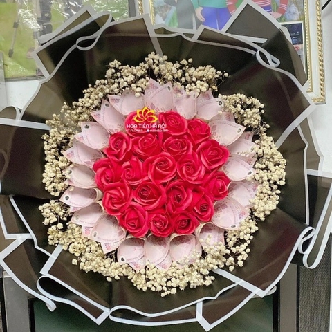 Hoa tiền 50k bó tròn kết hợp hoa sáp thơm