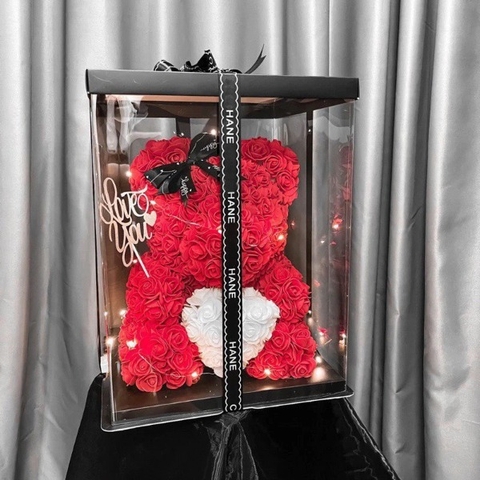 Hộp hoa gấu màu hồng có đèn Led