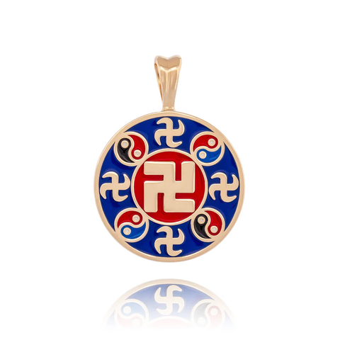 Mặt dây chuyền hình tròn (Wan Enamel Indigo Blue - 18kt Yellow Gold 20mm)