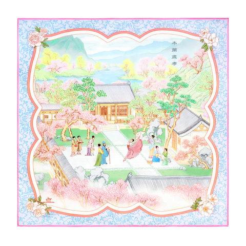Khăn lụa vuông 91,5 (Mulan - Pink & Sky Blue)