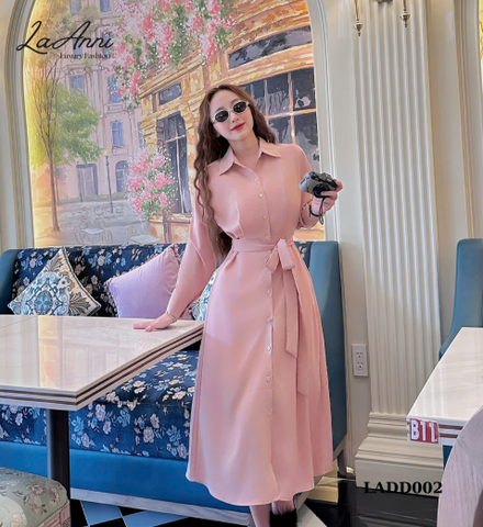 Đầm sơ mi lụa ý dáng dài thắt belt LADD002 duyên dáng