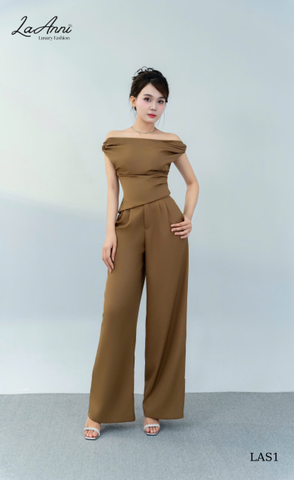 Set áo trễ vai vạt xéo, quần suông dài