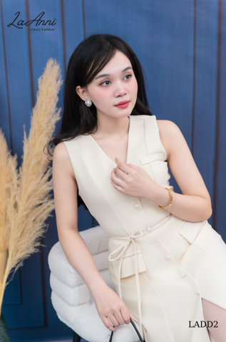 Đầm dài cổ V xẻ tà nút bọc LADD2 cuốn hút