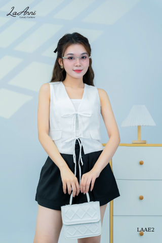 Áo gile linen thắt nơ trước (kèm áo ống) LAAE2