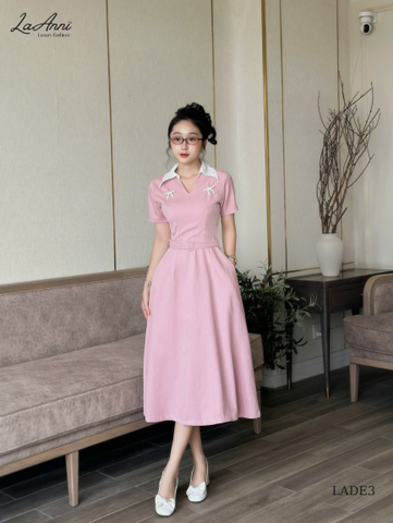 Đầm midi cổ V 2 nơ đá LADE3