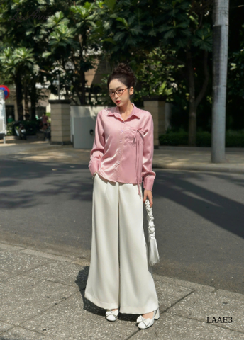 Sơ mi lụa nơ túi form vừa LAAE3