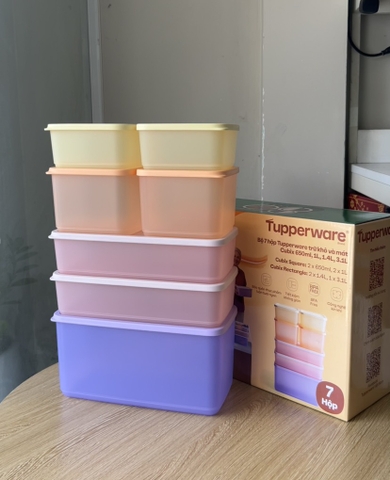 {{TUP80}} Bộ 7 hộp Tupperware trữ khô và mát Cubix 650ml, 1L, 1.4L, 3.1L