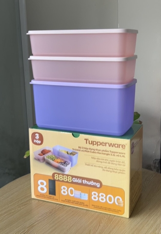 {{TUP80}} Bộ 3 hộp đựng thực phẩm Tupperware trữ khô và mát Cubix Rectangle 3.1L và 1.4L