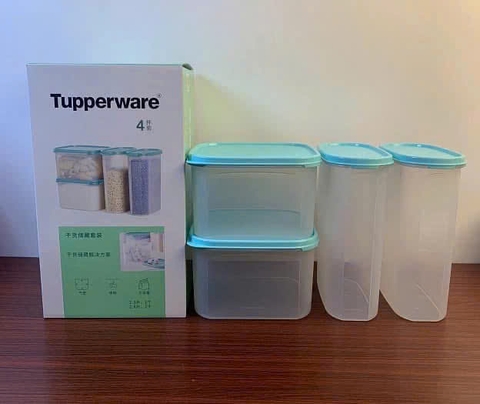 Tuptrung Set 4 Hộp Khô Nắp Xanh Pastel