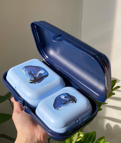 Bộ 3 Hộp Tupperware Oyester - Đựng Humberger, Snack Màu Xanh  - Tupperware Malaysia Chính Hãng