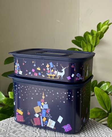 Bộ 2 Hộp Tupperware Trữ Mát Mùa Đông Limited Winter Fantasy Dark Blue Set Baseline Canister 500ml 1.3L - Tupperware Malaysia Chính Hãng