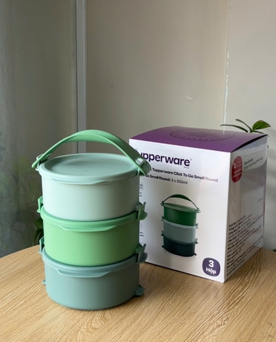 Bộ 3 Hộp Cơm Tupperware Click To Go Small Round - New Tupperware