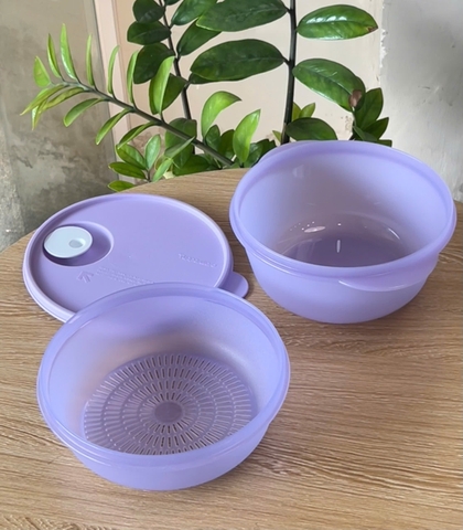 Hộp Bowl 1.5L Tupperware DùngcLò Ví Sóng Có Lưới Đáy Dạng Rổ - Màu Tím - Tupperware Trung Chính Hãng