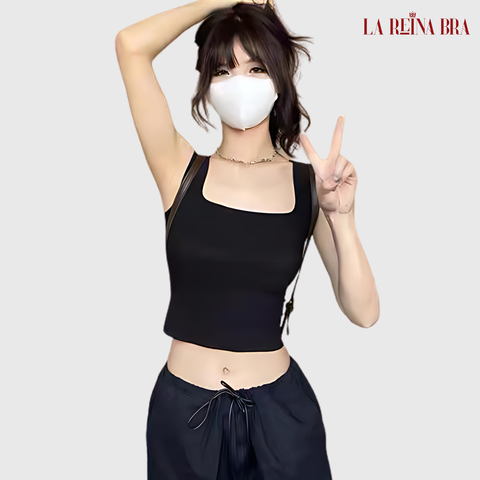 Bra cotton gân tăm dây bản to dáng croptop