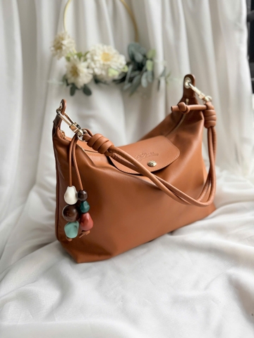 Túi Longchamp Hobo Da Bê Nâu Cognac