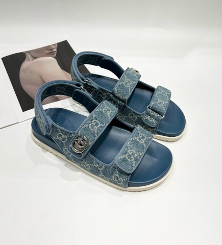 Gucci sandal canvas monogram xanh denim