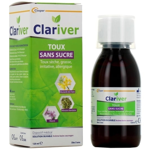 Siro ho có đờm, ho do dị ứng ( ko đường ) Clariver 120ml ( 3y+)