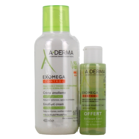 Kem bôi chống kịch ứng, khô da tặng kèm gel tắm A-Derma Exomega ( 0m+)