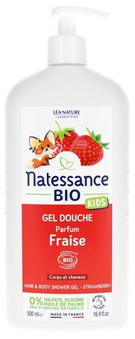 Sữa tắm gội hương dâu tây Natessance Bio 500ml ( 3y+)