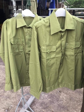 Áo Bay Kiểu Sĩ Quan Xanh Rêu Tay Dài 2 Túi Hộp