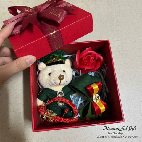 Hộp Quà Tặng Gấu Bông Hoa Hồng Kèm Vòng Tay Tặng Bạn Gái